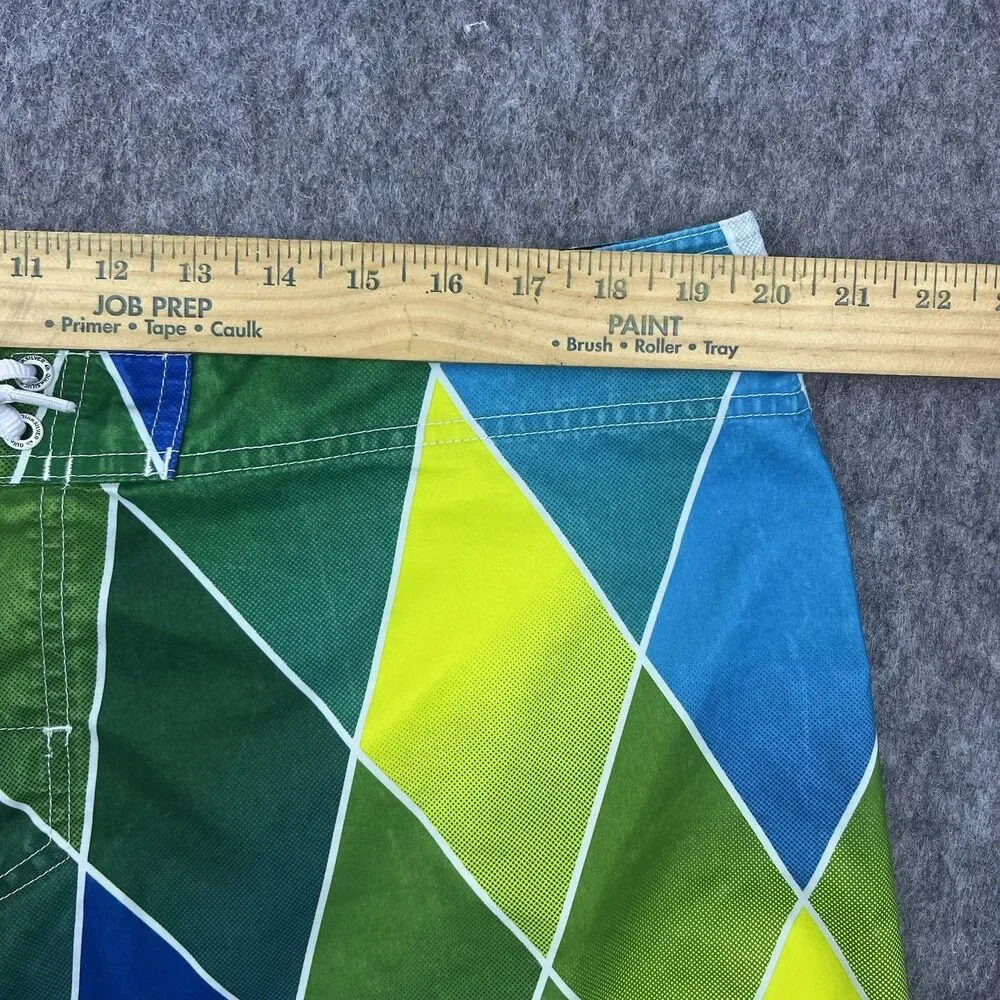 Quiksilver Men's Board Shorts White Green Drawstring Stretch Swim Trunks Size 40